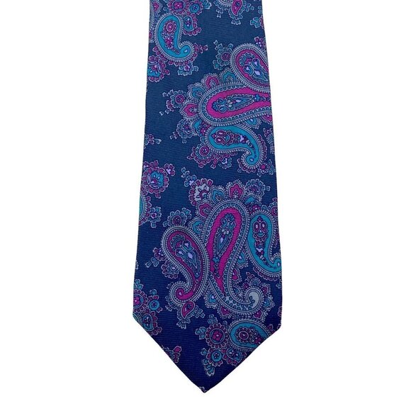 BRIAR American Editions Mens Necktie Luxury Silk Tie Blue Purple Paisley Vintage - Picture 5 of 8
